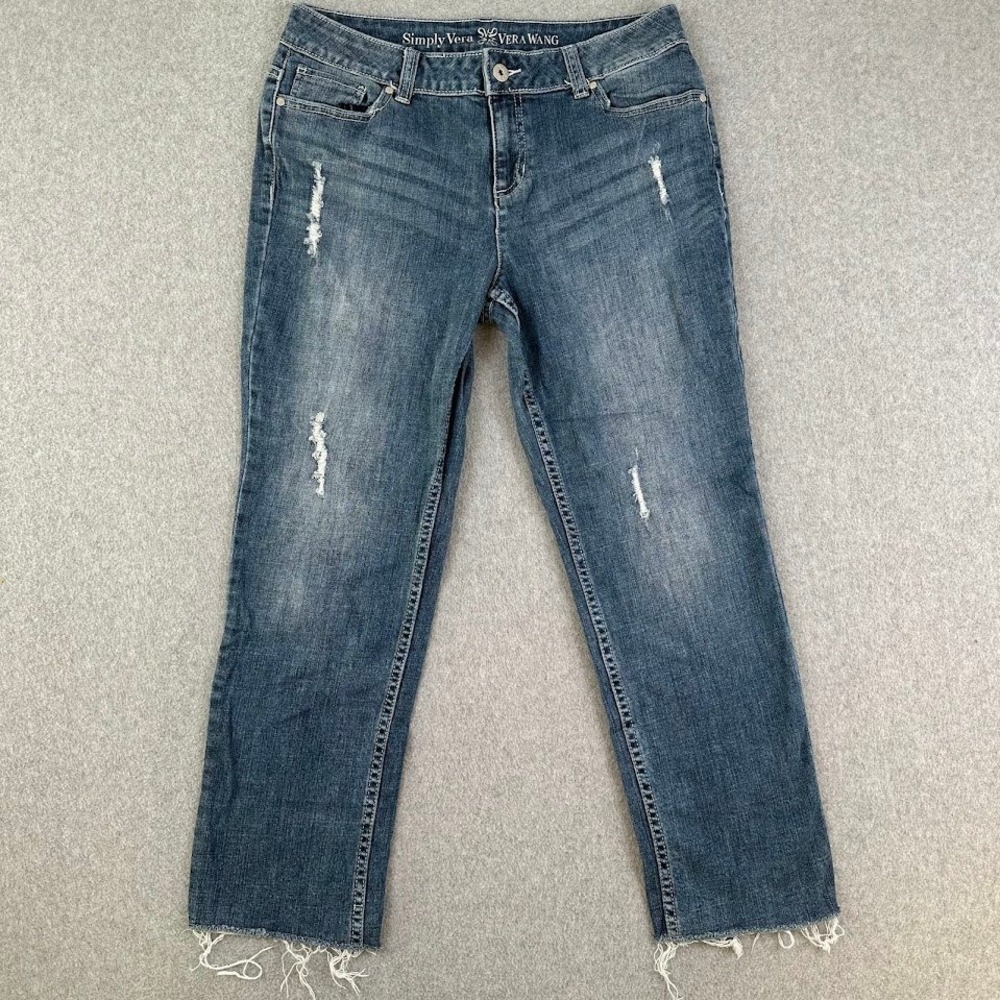 Simply Vera Vera Wang Womens Jeans Straight Leg Blue Distressed Frayed Size‎ 10